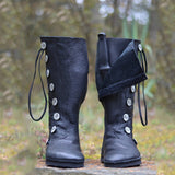 Geknöpfter Stiefel aus Leder mit Schnürung für Damen