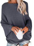 Grau Fledermaus Lässig Rundhals Pullover