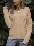 Unifarben Strickpullover mit V-Ausschnitt