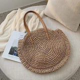 Stroh Gewebt Sommer Boho Rund Große Kapazität Schultertaschen
