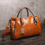 Leder Klassisch Tote Taschen Umhängertasche Braun