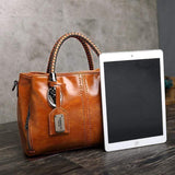 Leder Klassisch Tote Taschen Umhängertasche Braun