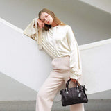 Leder Klassisch Tote Taschen Umhängertasche Braun