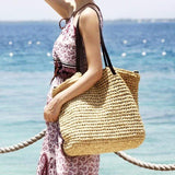 Gewebte Stroh Sommerstrand Schultertaschen