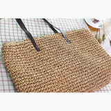 Gewebte Stroh Sommerstrand Schultertaschen