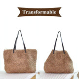 Gewebte Stroh Sommerstrand Schultertaschen