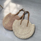 Stroh Gewebt Sommer Boho Rund Große Kapazität Schultertaschen