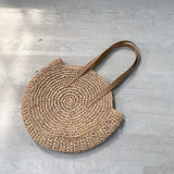 Stroh Gewebt Sommer Boho Rund Große Kapazität Schultertaschen