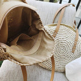 Stroh Gewebt Sommer Boho Rund Große Kapazität Schultertaschen