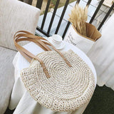 Stroh Gewebt Sommer Boho Rund Große Kapazität Schultertaschen