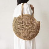 Stroh Gewebt Sommer Boho Rund Große Kapazität Schultertaschen