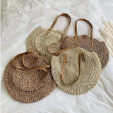 Stroh Gewebt Sommer Boho Rund Große Kapazität Schultertaschen