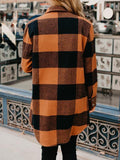 Buttons Up Plaid Print Langer Mantel