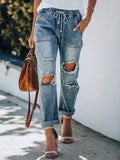 Damen Lässige Denim-Hosen mit Tunnelzug