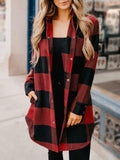 Buttons Up Plaid Print Langer Mantel