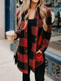 Buttons Up Plaid Print Langer Mantel