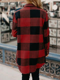Buttons Up Plaid Print Langer Mantel